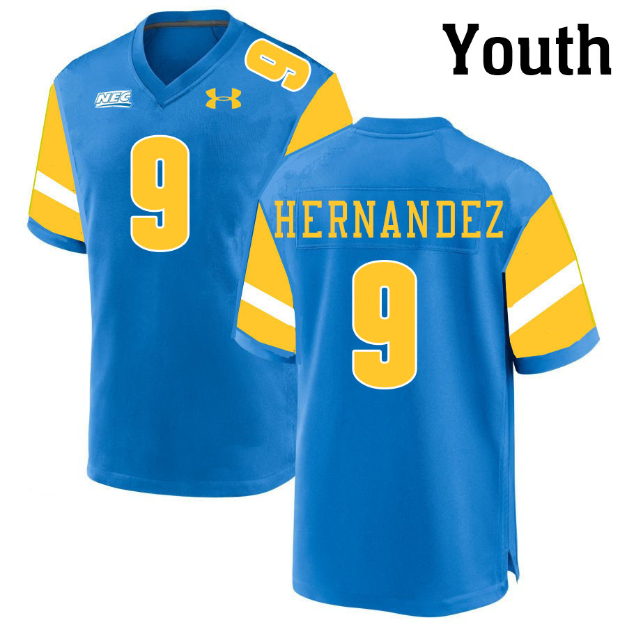 Youth #9 Daniel Hernandez Long Island University Sharks College Football Jerseys Stitched-Blue